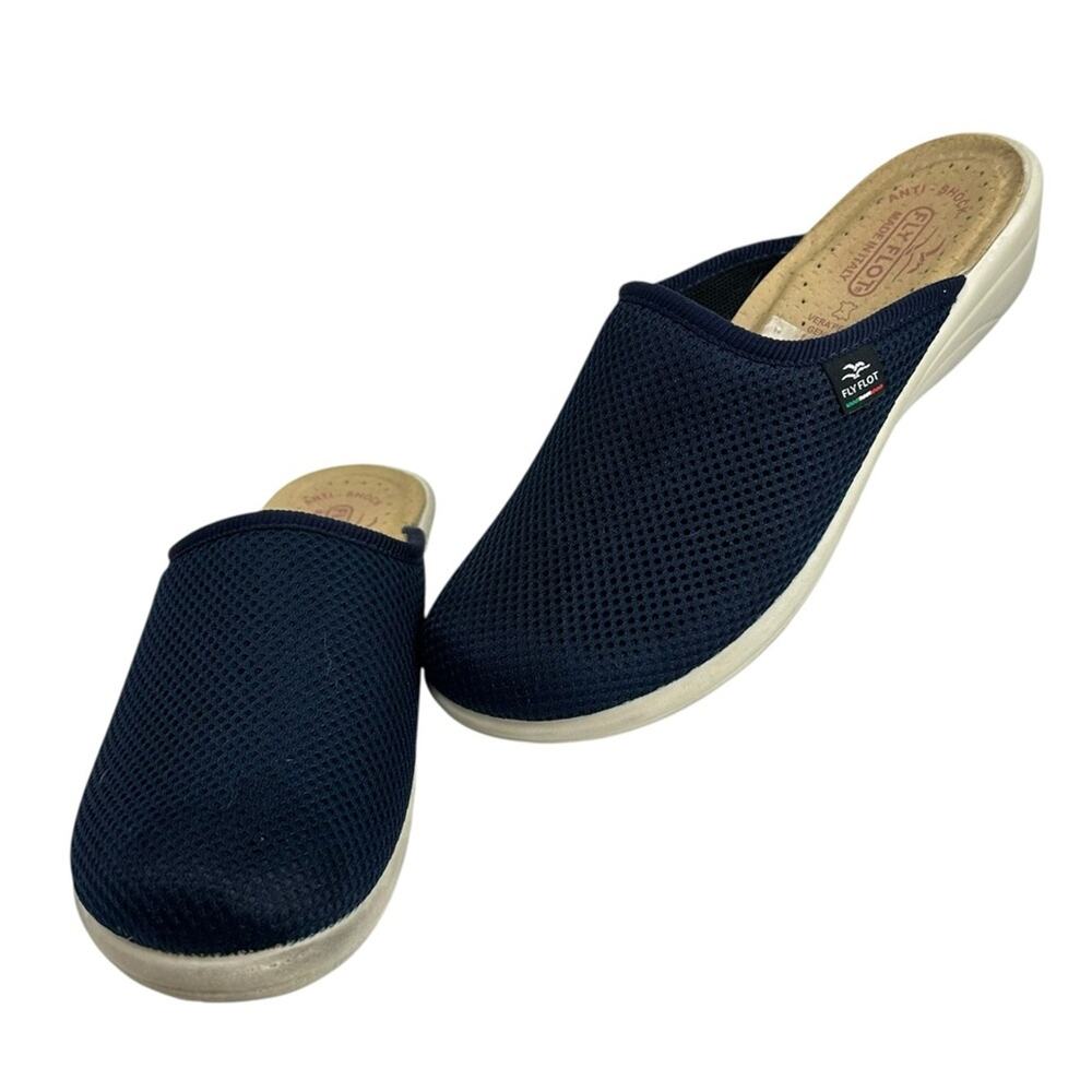 Women's Fly Flot Navy Cloth Slipper Slip-On Shoes Mules Size 39 US 8